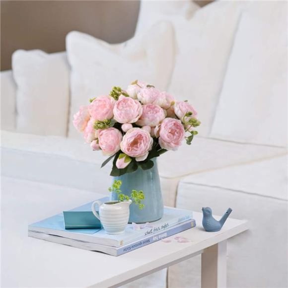 Artificial Peonies Flower SilkPeony Bouquet 4Bundles FauxPersian Rose Light Pink - Picture 6 of 6